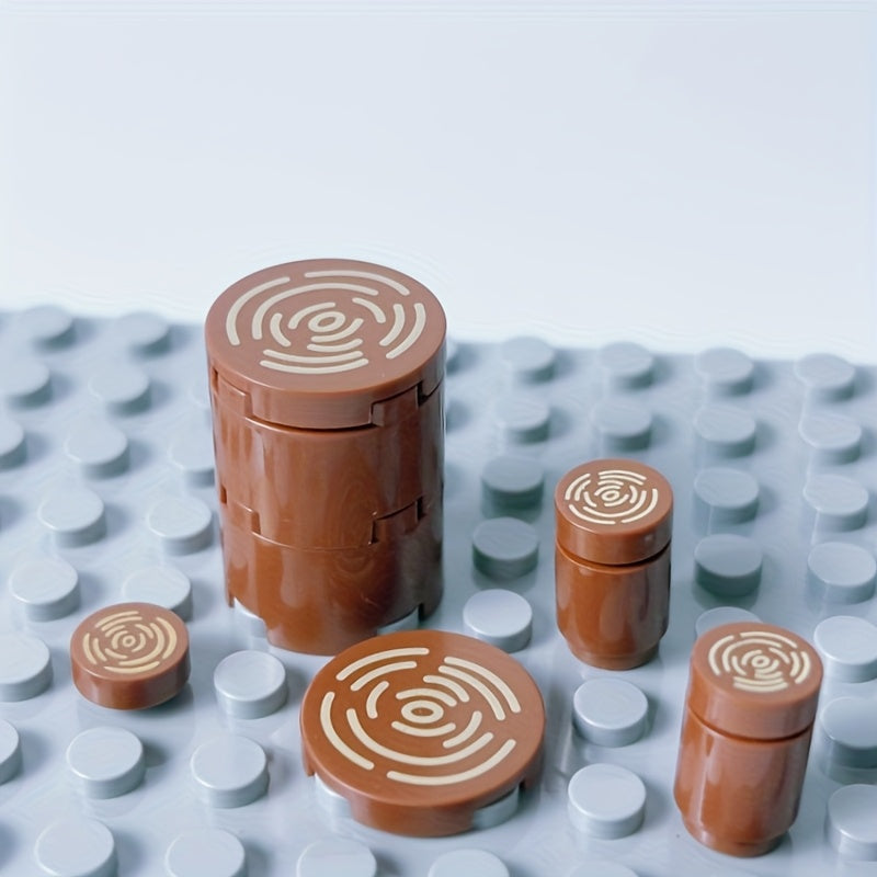 60pc Brown Tree Stump Building Blocks Set Wood Grain Pattern 2x2 Round MOC Bric