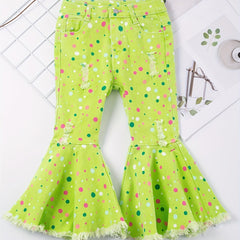 Toddler Girls Polka Dot Ripped Jean Flare Pants Set