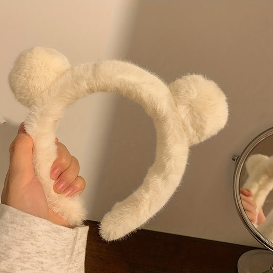 Fuzzy Bear Ear Headband Fluffy Cartoon Headband for Girls