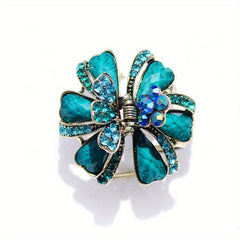 Vintage Turquoise Rhinestone Flower Hair Claw Clip