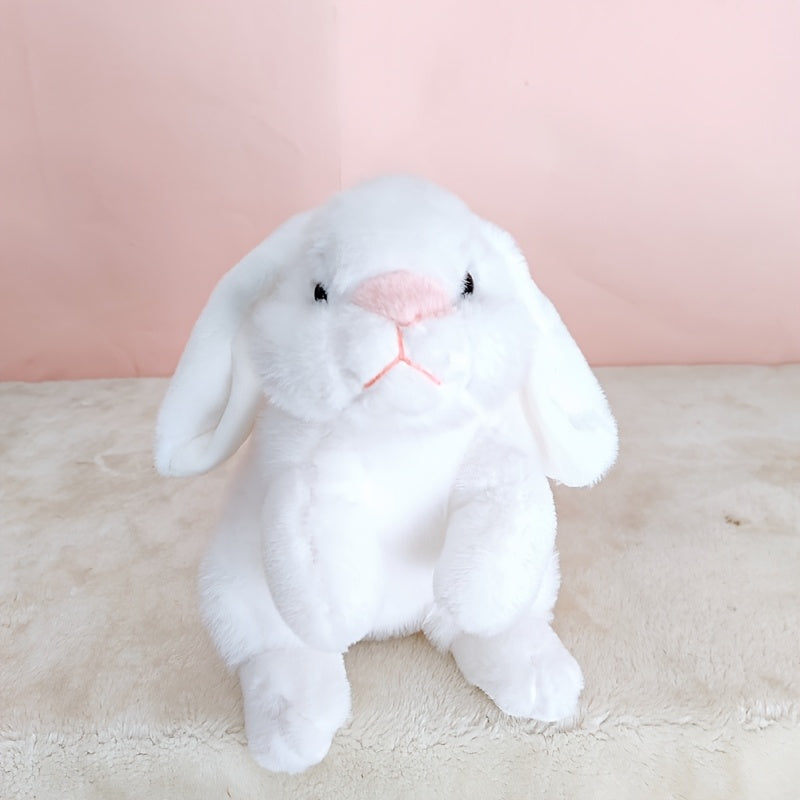 Ultra Realistic Lop Ear Rabbit Plush Toy Soft Silky Fur 3 Colors Grey Beige Nurs