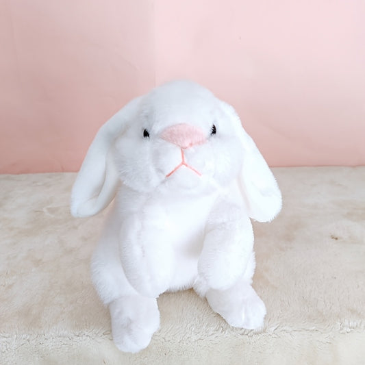 Ultra Realistic Lop Ear Rabbit Plush Toy Soft Silky Fur 3 Colors Grey Beige Nurs