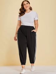 Women's Plus Size 2 Stripes Loose Fit Cuffed Ankle Casual Pants