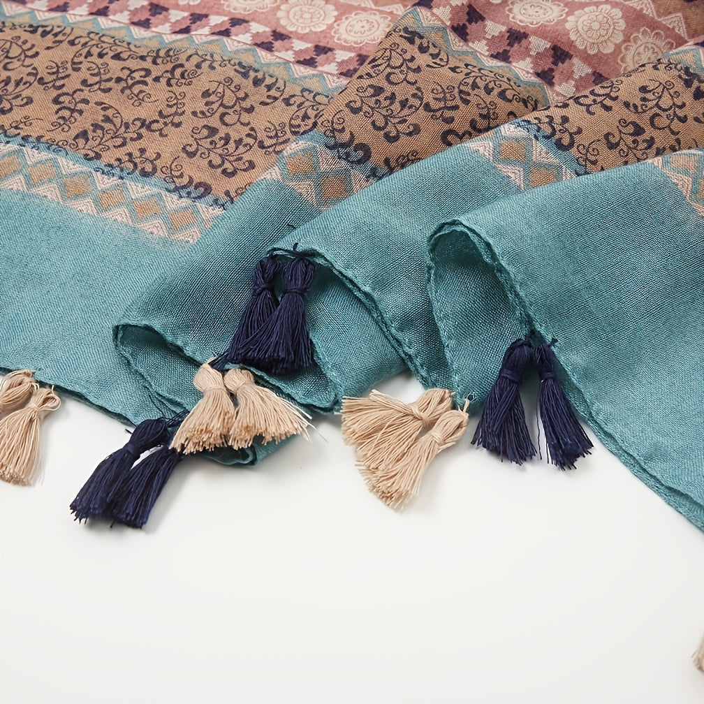 Ethnic Print Tassel Turban Scarf Retro Warm Shawl
