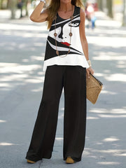 Floral Print Sleeveless Top & Wide Leg Pants Set