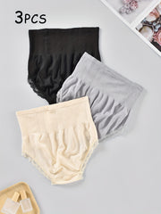 3pcs Lace Trim Briefs High Waist Stretchy Panties Women's Underwear
