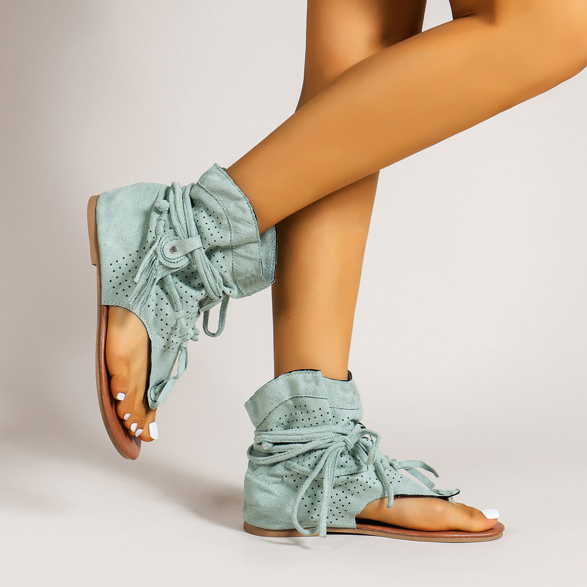 Women's Lace-Up Tassel Sandals Boots Open Toe Flat Shoes