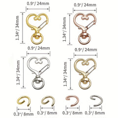20PCS Heart Shape Keychain Clip Metal Keychain Pendant Bag Accessories