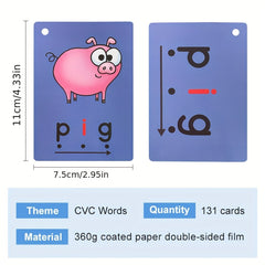 Phonics Flashcard 131pcs CVC Words Vowel Consonant Vowel Learning Supplies