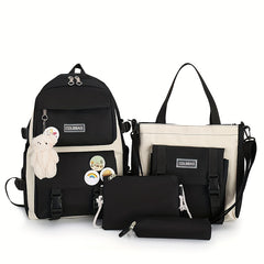 4pcs Casual Backpack Large Capacity School Travel Canvas Shoulder Bag