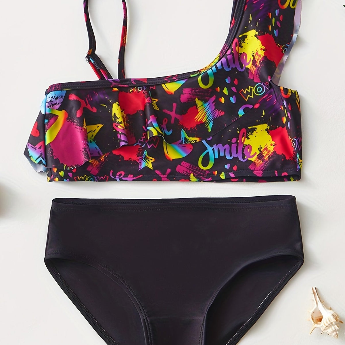 2pcs Graffiti Graphic Tankini Swimsuit Set for Girls - Summer Beach Pool Parties