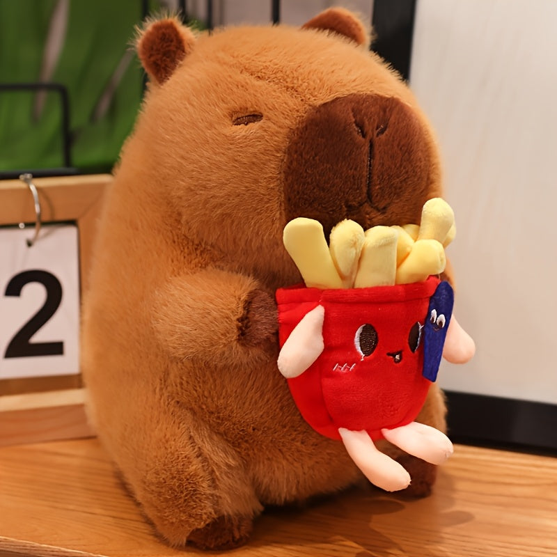 Capybara Plush Toy 8.66in Soft Stuffed Animal with French Fries & Cupcake