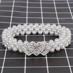 Heart Buckle Pearl Belt Rhinestone Decor Waistband Dress Girdle