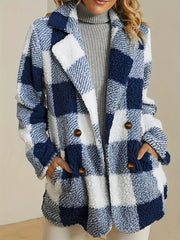 Plaid Pattern Dual Breasted Plush Coat for Fall & Winter