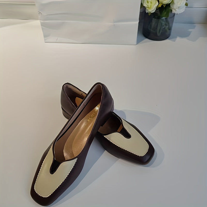 Women's Colorblock Flat Loafers Casual Square Toe Slip On Soft Sole Comfy Shoes