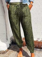 Women's Plus Leopard Print Elastic Drawstring Carrot Pants