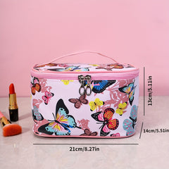 Butterfly Print Cosmetic Bag Waterproof PU Leather Makeup Bag