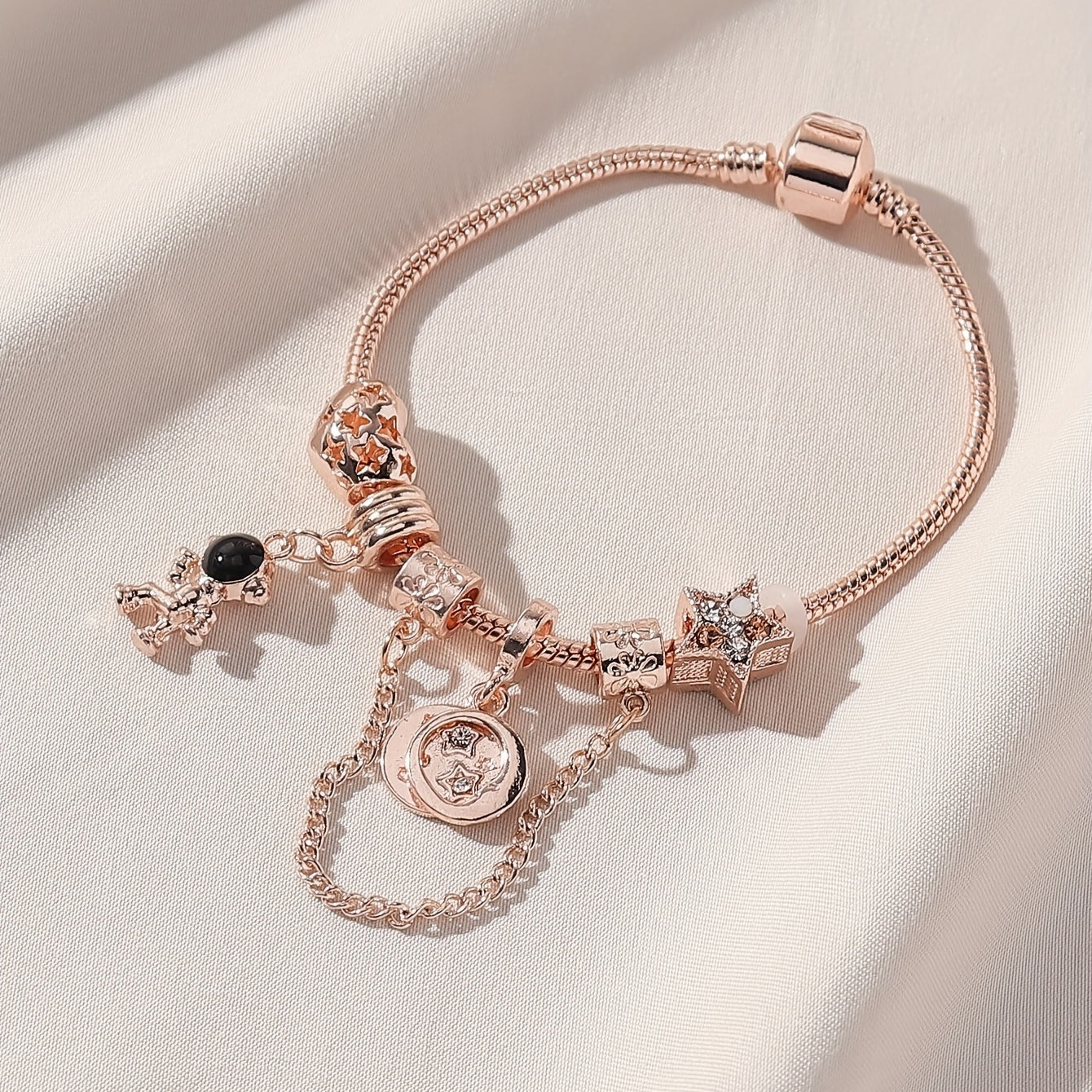 Romantic Starry Sky Bracelet with Faux Diamonds Rhinestone and Moon Astronauts