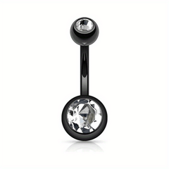 14GA Titanium Steel Double CZ Barbell Belly Button Ring