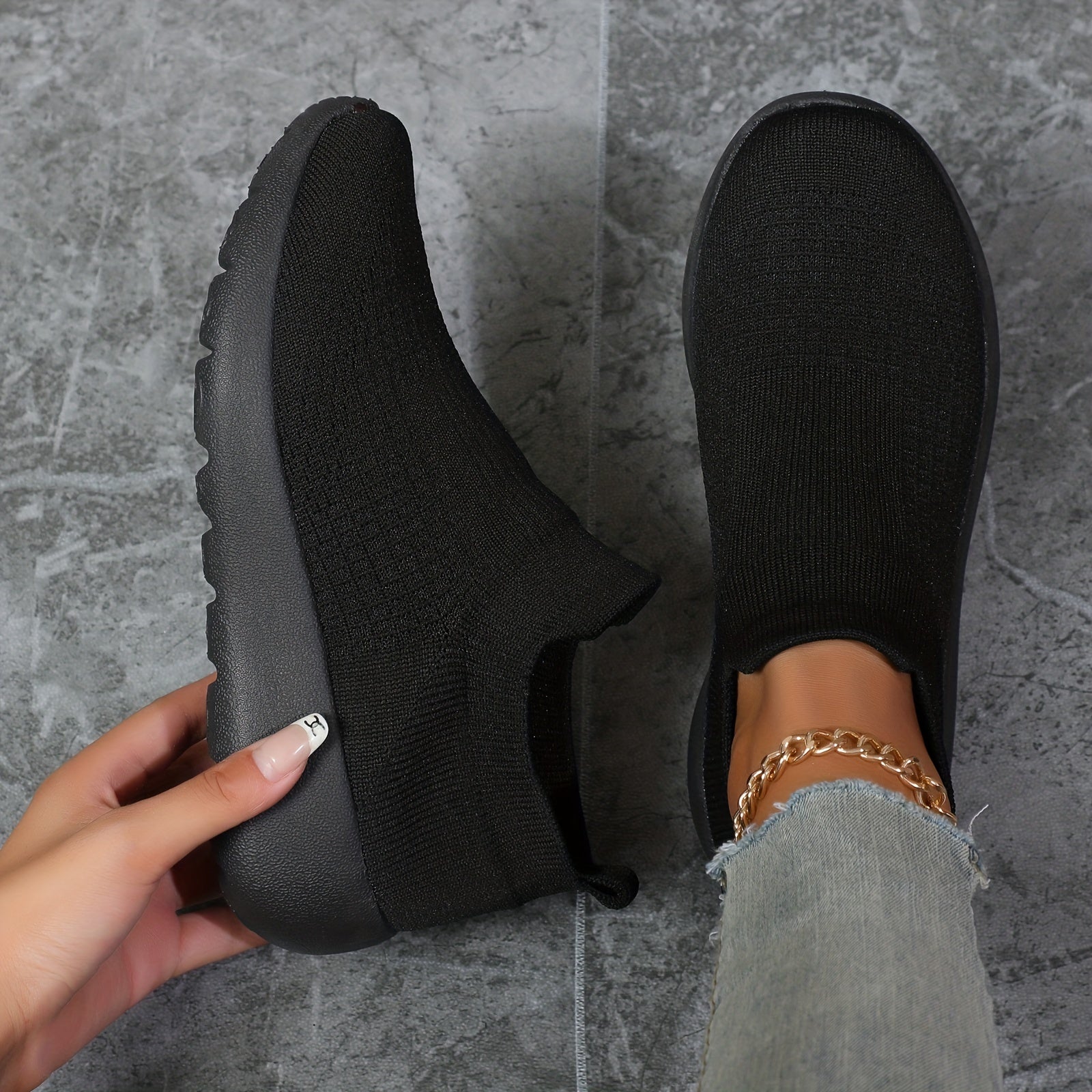 Women's Slip On Knit Socks Sneakers Breathable Flying Woven Walking Shoes