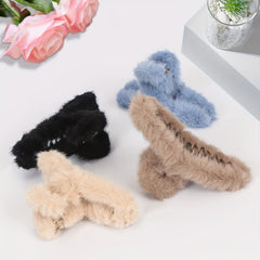 Solid Plush Hair Claw Clip Non Slip Strong Hold Hair Jaw Clip