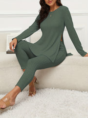 Textured Two piece Set Long Sleeve Top & Pants Outfit