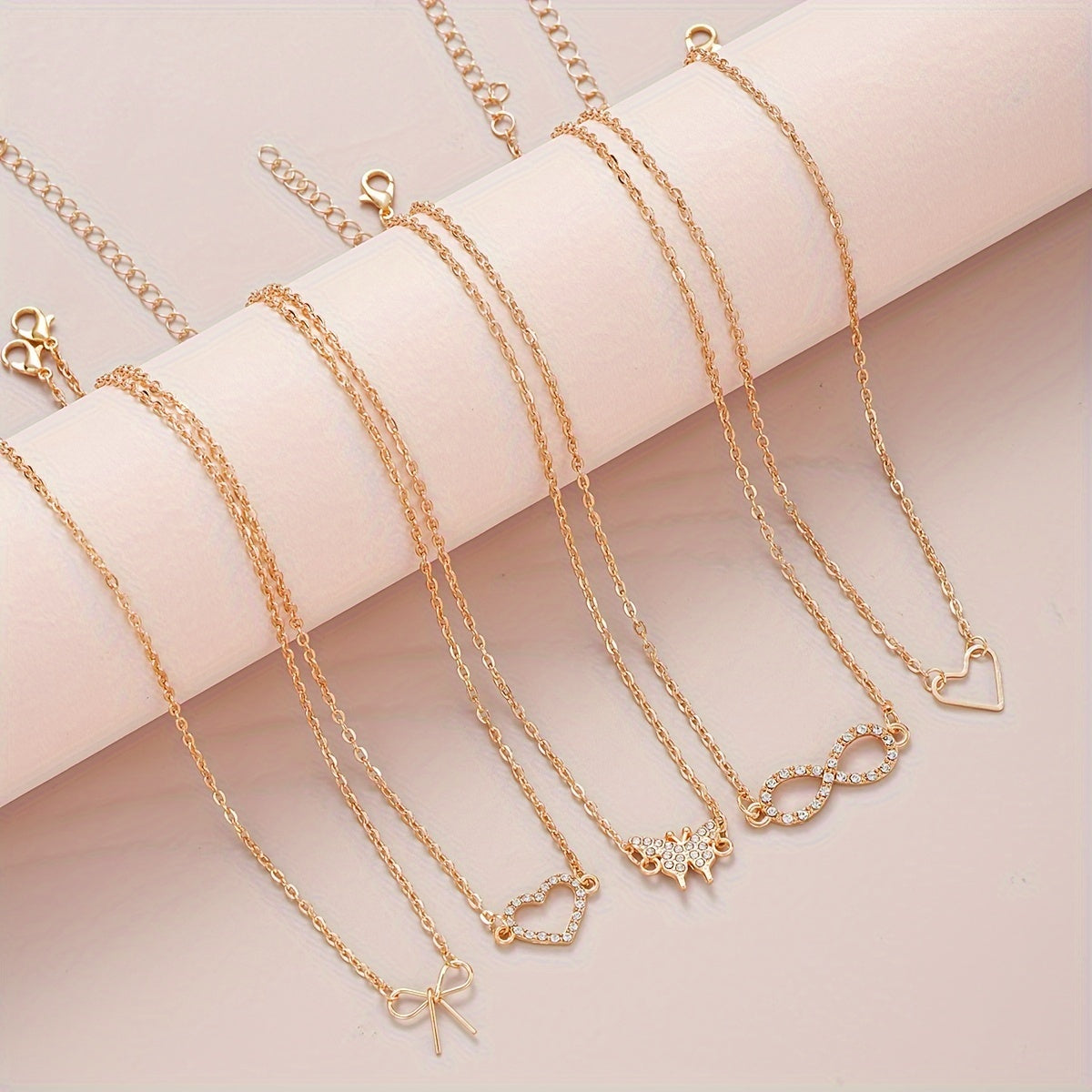 Y2K & Heart Necklace Set, Rhinestone Accents, Ideal Gift