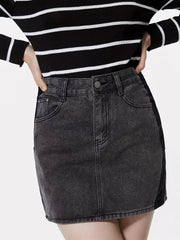 Dark Gray Denim Skirt with Slash Pockets