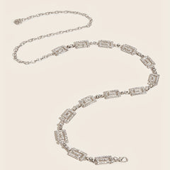 Sparkly Rhinestone Geometric Waist Chain with Flower Pendant