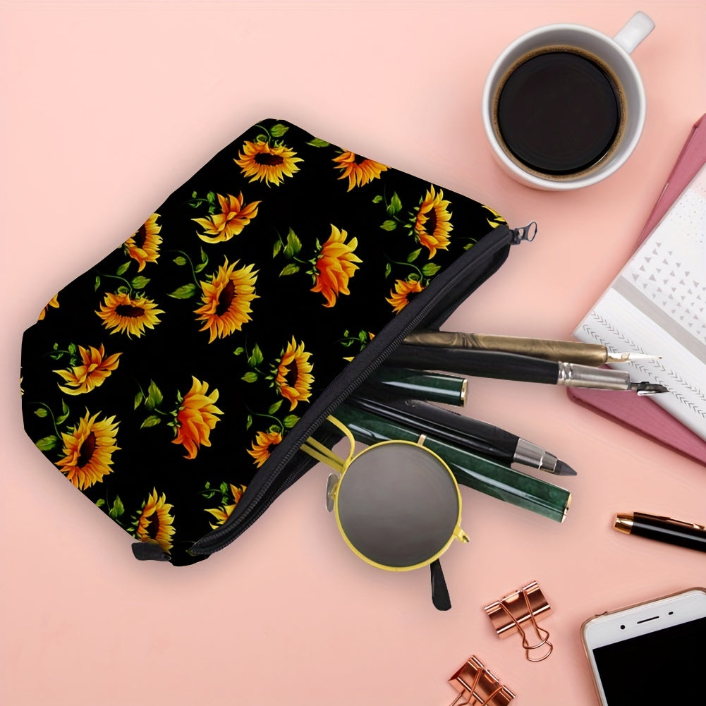 Sunflower Flowers Cosmetic Bag Waterproof Makeup Toiletry Pouch Travel