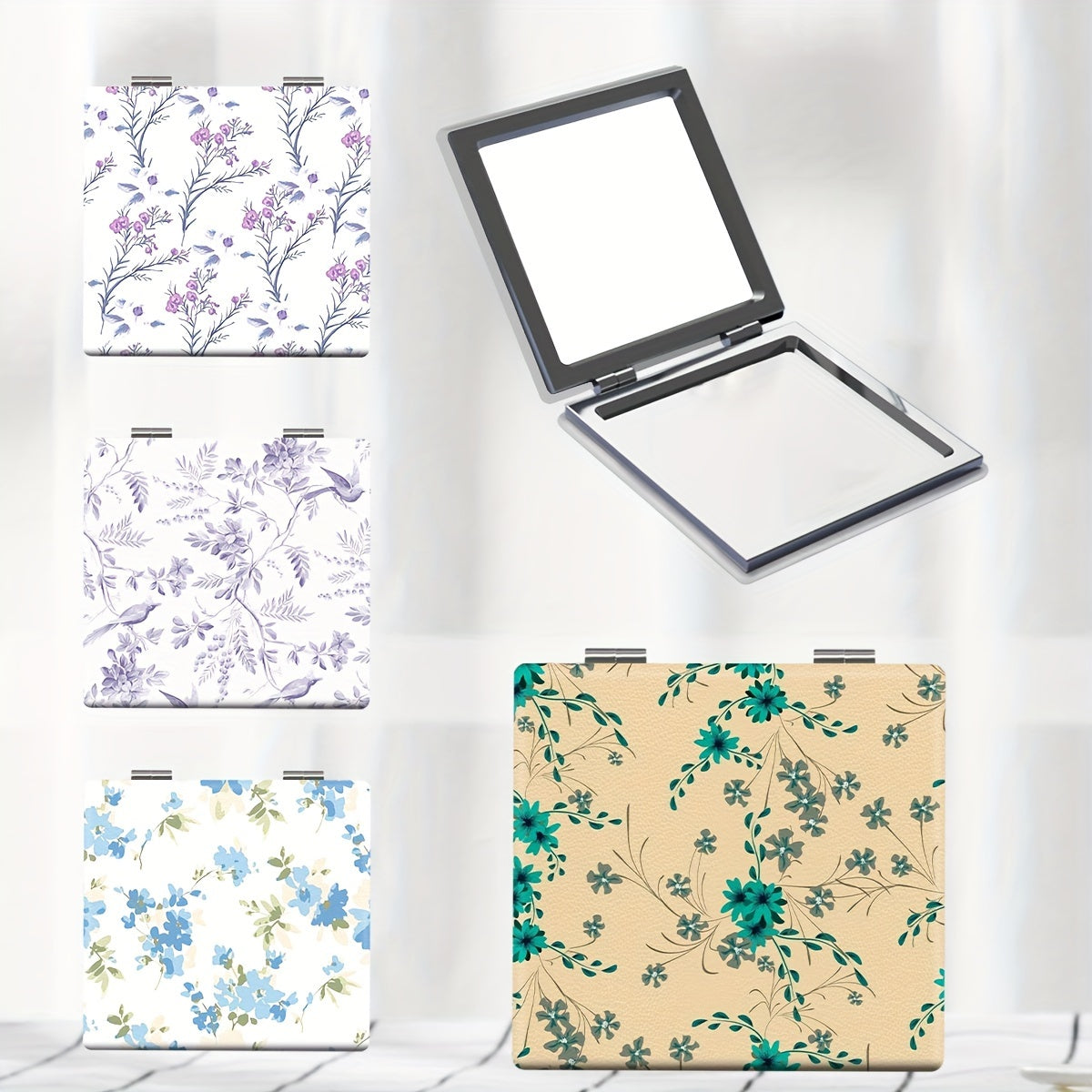 Portable Pocket Makeup Mirror HD Pastoral Style Floral Series Small Mirror