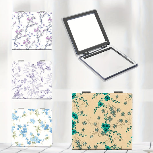Portable Pocket Makeup Mirror HD Pastoral Style Floral Series Small Mirror