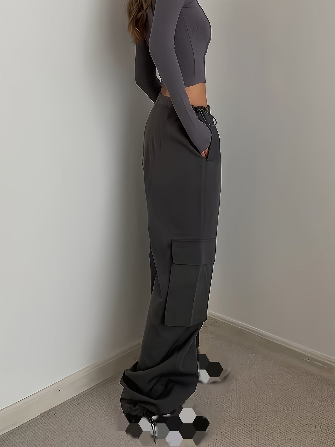  Y2K Cargo Pants Elastic Drawstring High Rise Pockets