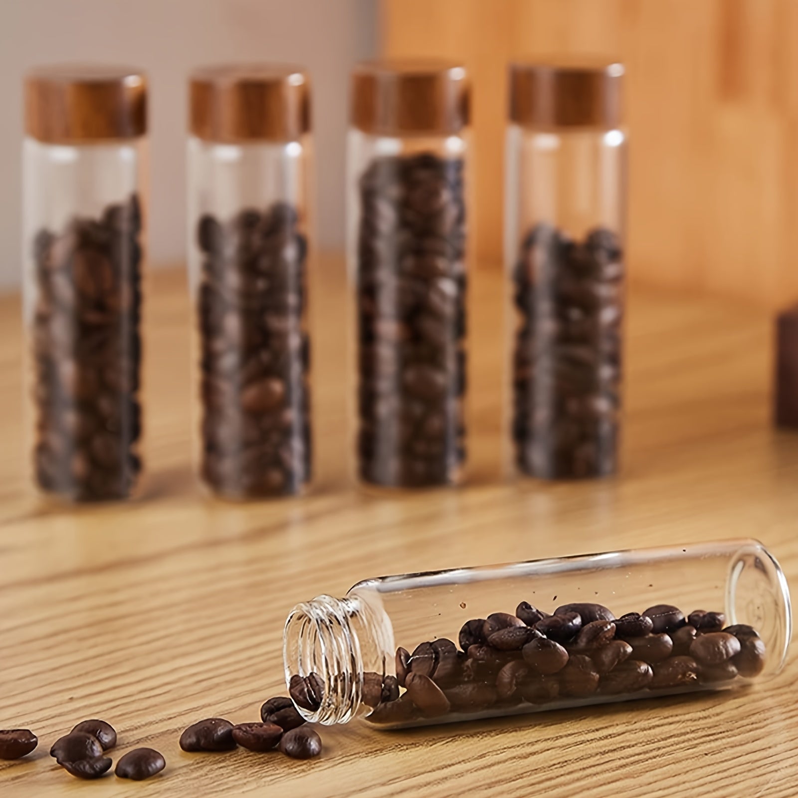 12pcs DIY Coffee Bean Storage Tubes Single Dose Wooden Cellar Display Stand