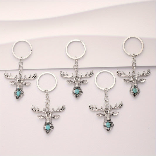 5pcs Deer Head Key Chains Alloy Jewelry Business Luggage Bag Pendant Halloween