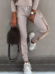 Women's Plus Sequin Decor Drawstring Elastic Waist Party Pants
