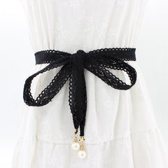 Women's Faux Pearl Lace Waist Belt for Dress Skirt