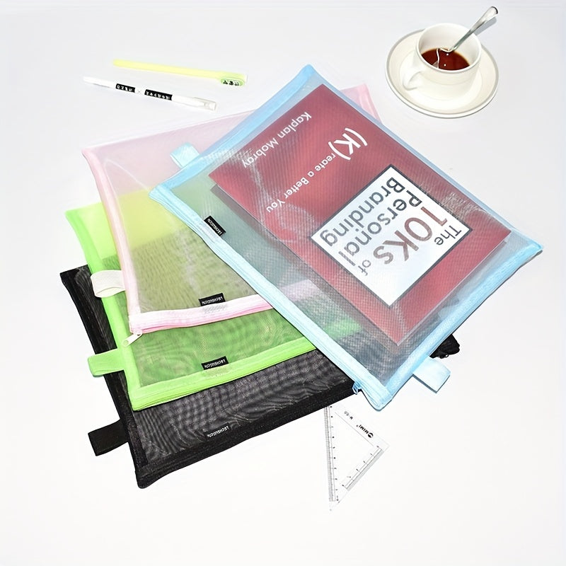 Nylon Grid Zipper File Bag Student Office Cosmetic Storage
