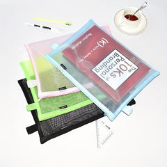 Nylon Grid Zipper File Bag Student Office Cosmetic Storage