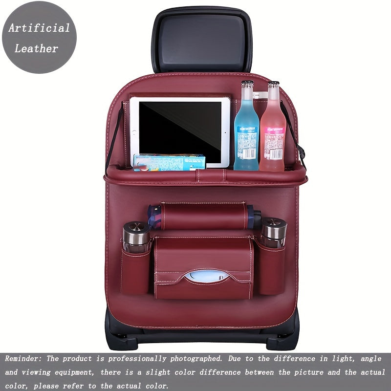 Car Leather Storage Bag & Tray for Kids' Snacks and Toys