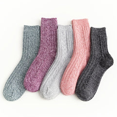 5 Pairs Casual Solid Socks Thick Knit All match Socks Women's Stockings