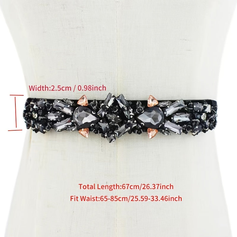 Rhinestone Elastic Band Waist Belt for Women's Suit Coat Dress