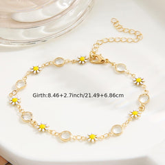 Daisy Chain Anklet Oil Flower Beads Adjustable Ankle Bracelet