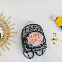 Sequins Backpack for Kids Faux Pearl Handle Bag