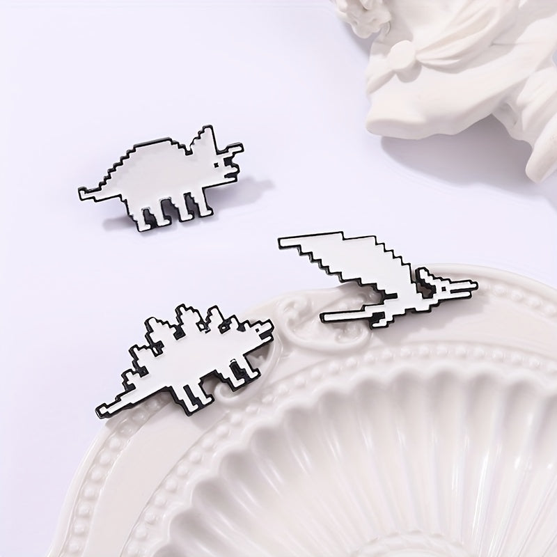 Dino Enamel Pin & Pixels T-Rex Lapel Badges Inspiration Brooches