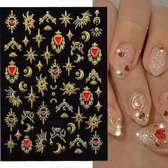 Bronzing Love Heart Star Moon Nail Stickers Geometric Line Nail Decals