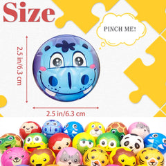 24 Sponge Balls with Cartoon Animal Face, 6.3 cm Diameter