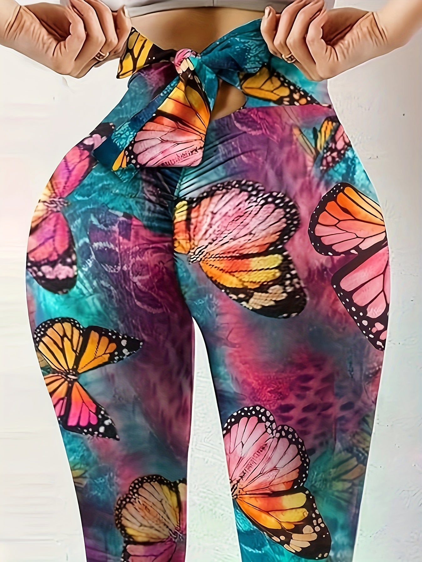  Tie Dye Butterfly Print High Rise Leggings