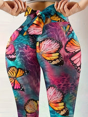  Tie Dye Butterfly Print High Rise Leggings