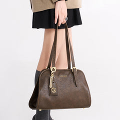 Leather Shoulder Bag Zipper Closure Solid Leather Lining for Women